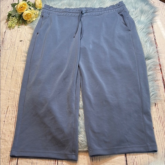 Athleta Seasoft Straight Wide Leg Crop Pants Blue Petite Fit sz L - Picture 2 of 10